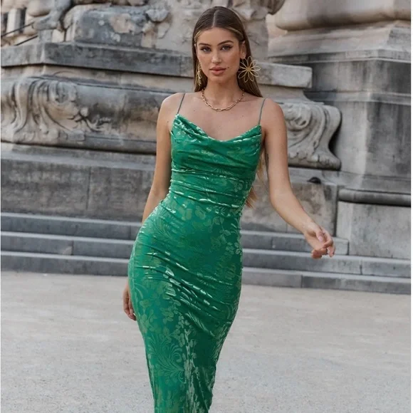 green emerald velvet dress Runaway The Label - Carly Maxi Dress in Emerald